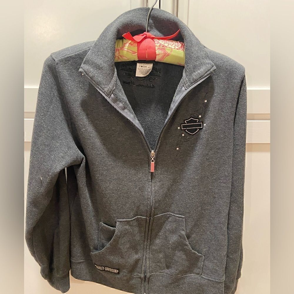 Harley Davidson Full Zip Jacket Sz small Womens Gray Logo Sheldon’s Auburn Mass